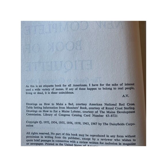 Amy Vanderbilt’s 1967 New Complete Book Of Etiquette Hardcover - Picture 6 of 8